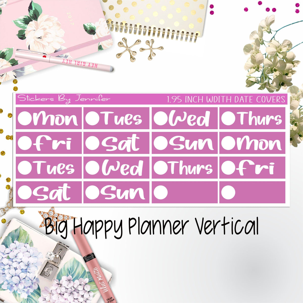 Date Covers 1.95 inch Width Quarter Box Labels 259 for Big Happy Planner Vertical Planner Stickers