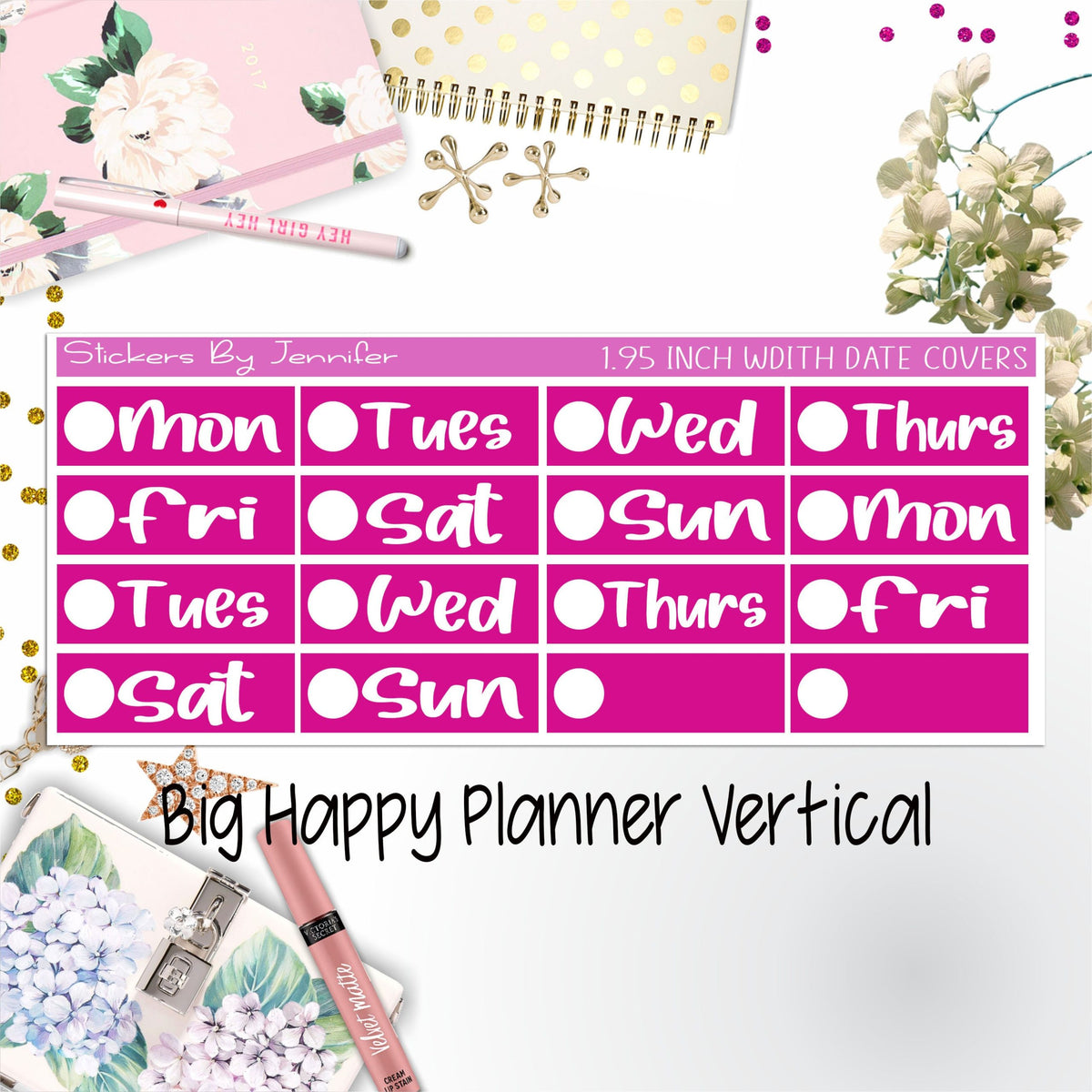 Date Covers 1.95 inch Width Quarter Box Labels 262 for Big Happy Planner Vertical Planner Stickers
