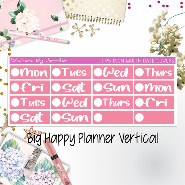 Date Covers 1.95 inch Width Quarter Box Labels 265 for Big Happy Planner Vertical Planner Stickers