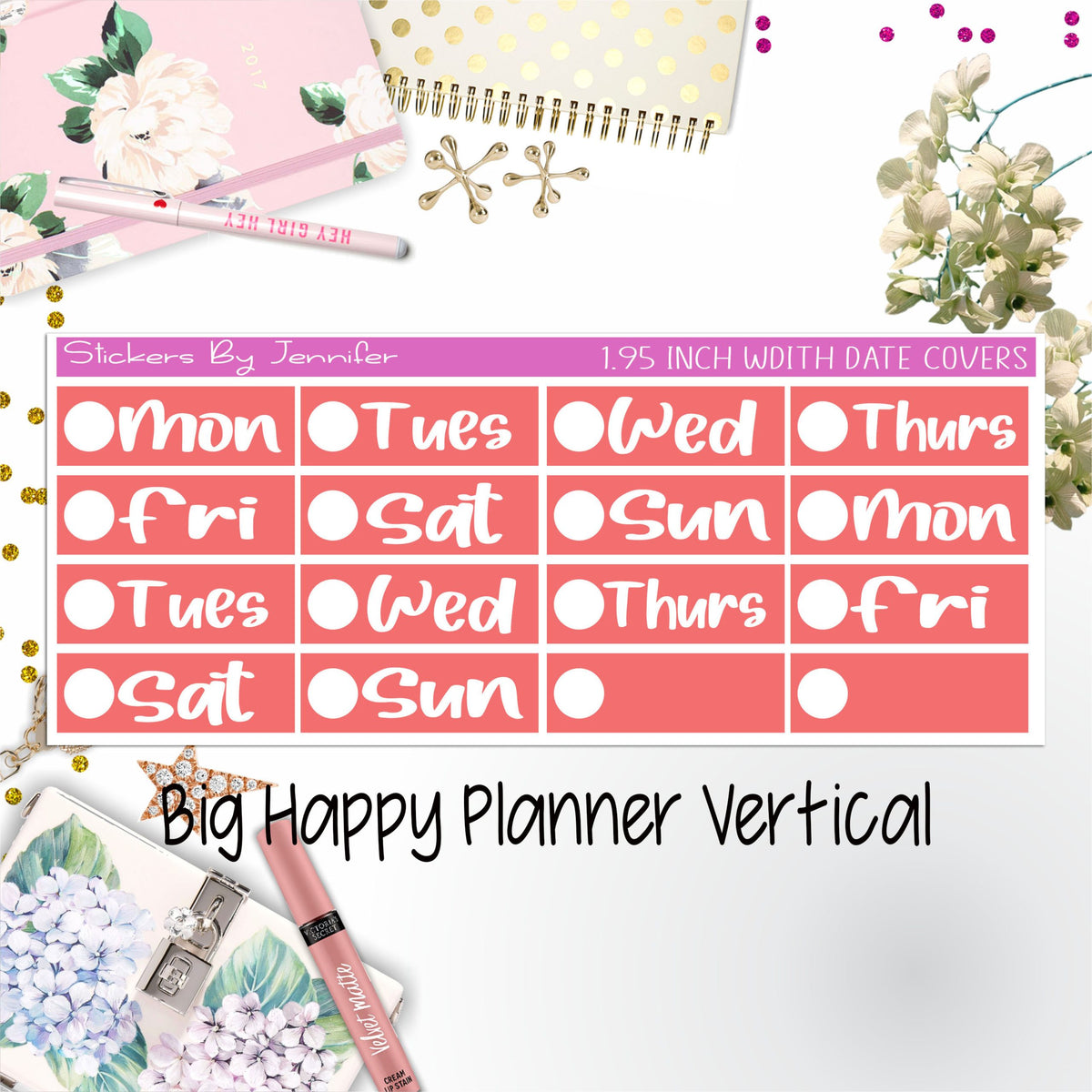 Date Covers 1.95 inch Width Quarter Box Labels 270 for Big Happy Planner Vertical Planner Stickers