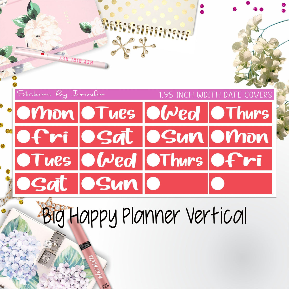 Date Covers 1.95 inch Width Quarter Box Labels 271 for Big Happy Planner Vertical Planner Stickers