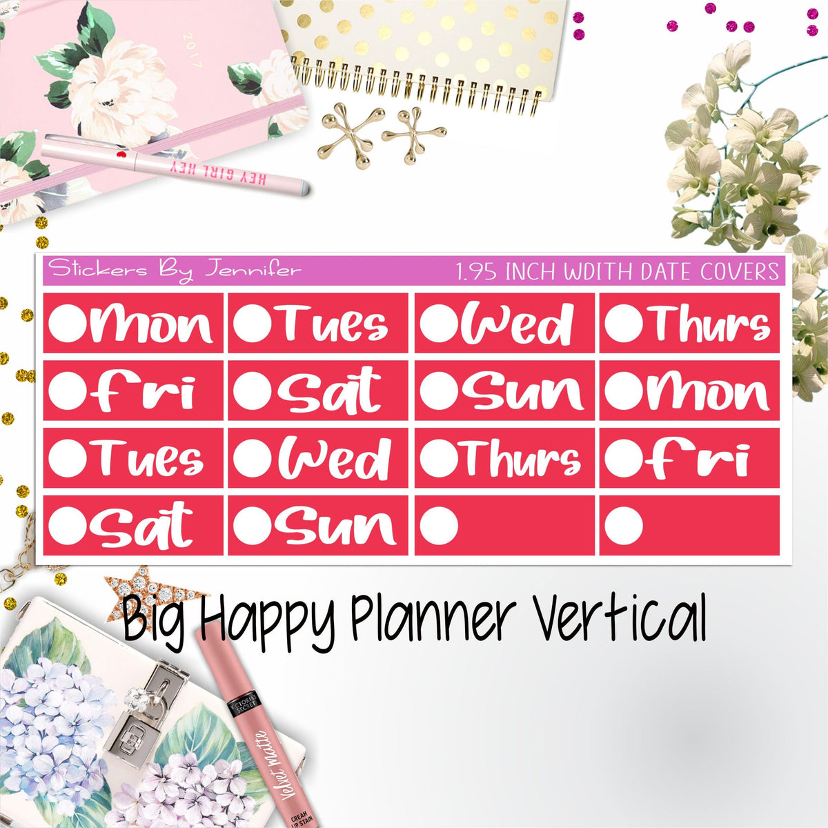 Date Covers 1.95 inch Width Quarter Box Labels 272 for Big Happy Planner Vertical Planner Stickers