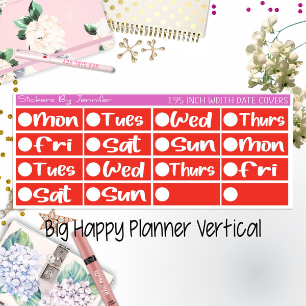 Date Covers 1.95 inch Width Quarter Box Labels 275 for Big Happy Planner Vertical Planner Stickers