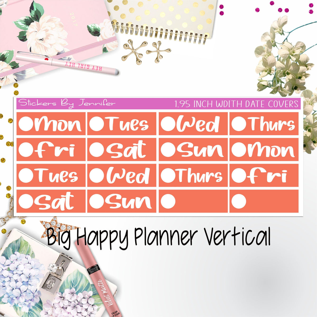 Date Covers 1.95 inch Width Quarter Box Labels 276 for Big Happy Planner Vertical Planner Stickers