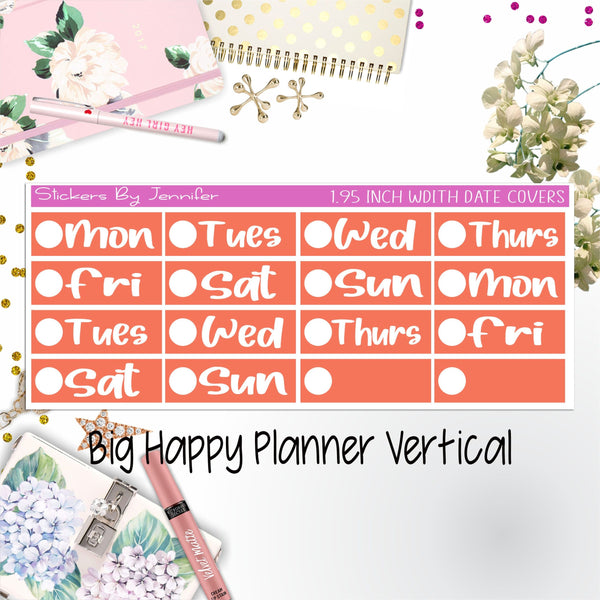 Date Covers 1.95 inch Width Quarter Box Labels 276 for Big Happy Planner Vertical Planner Stickers