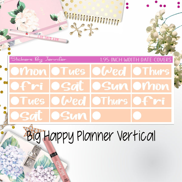 Date Covers 1.95 inch Width Quarter Box Labels 278 for Big Happy Planner Vertical Planner Stickers