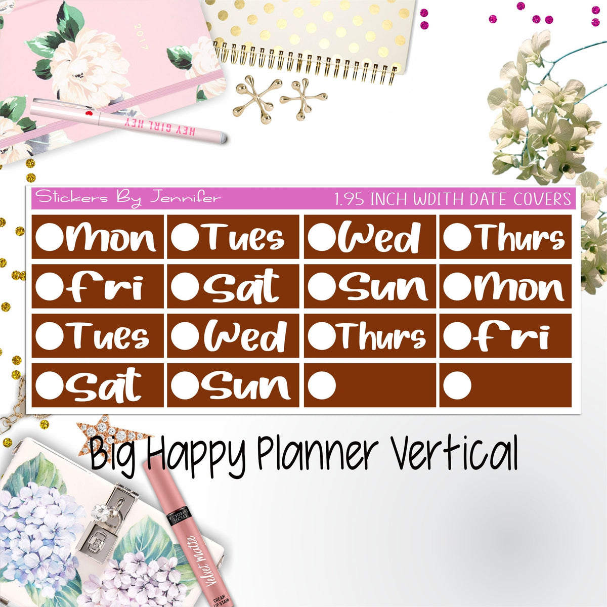 Date Covers 1.95 inch Width Quarter Box Labels 283 for Big Happy Planner Vertical Planner Stickers