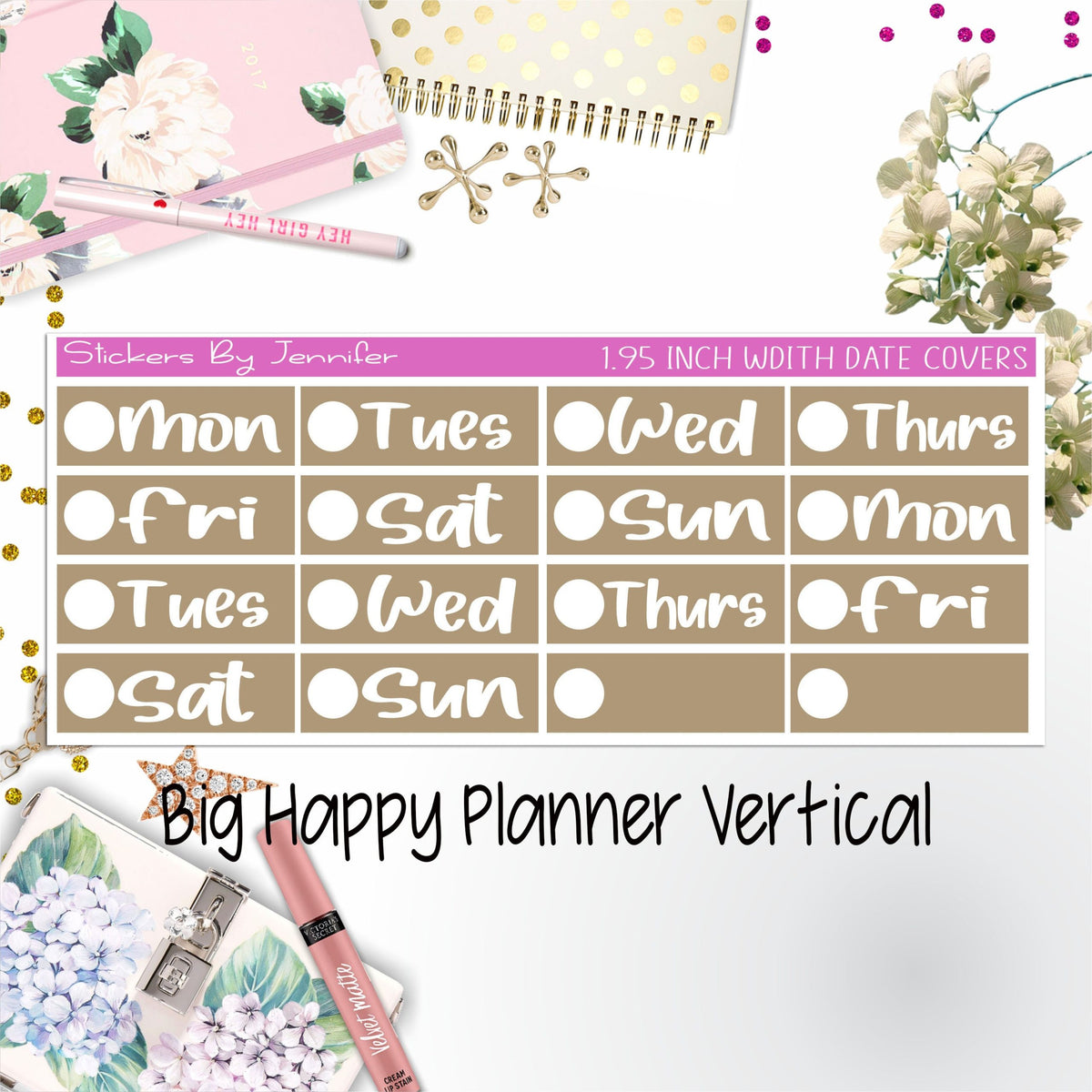Date Covers 1.95 inch Width Quarter Box Labels 289 for Big Happy Planner Vertical Planner Stickers