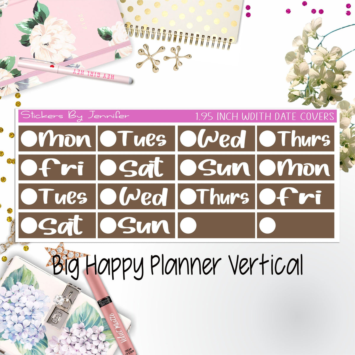 Date Covers 1.95 inch Width Quarter Box Labels 290 for Big Happy Planner Vertical Planner Stickers