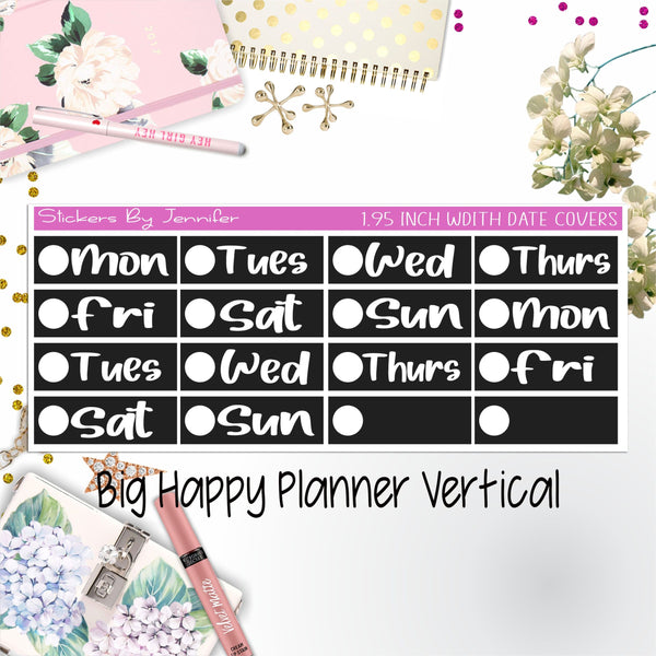 Date Covers 1.95 inch Width Quarter Box Labels 300 for Big Happy Planner Vertical Planner Stickers