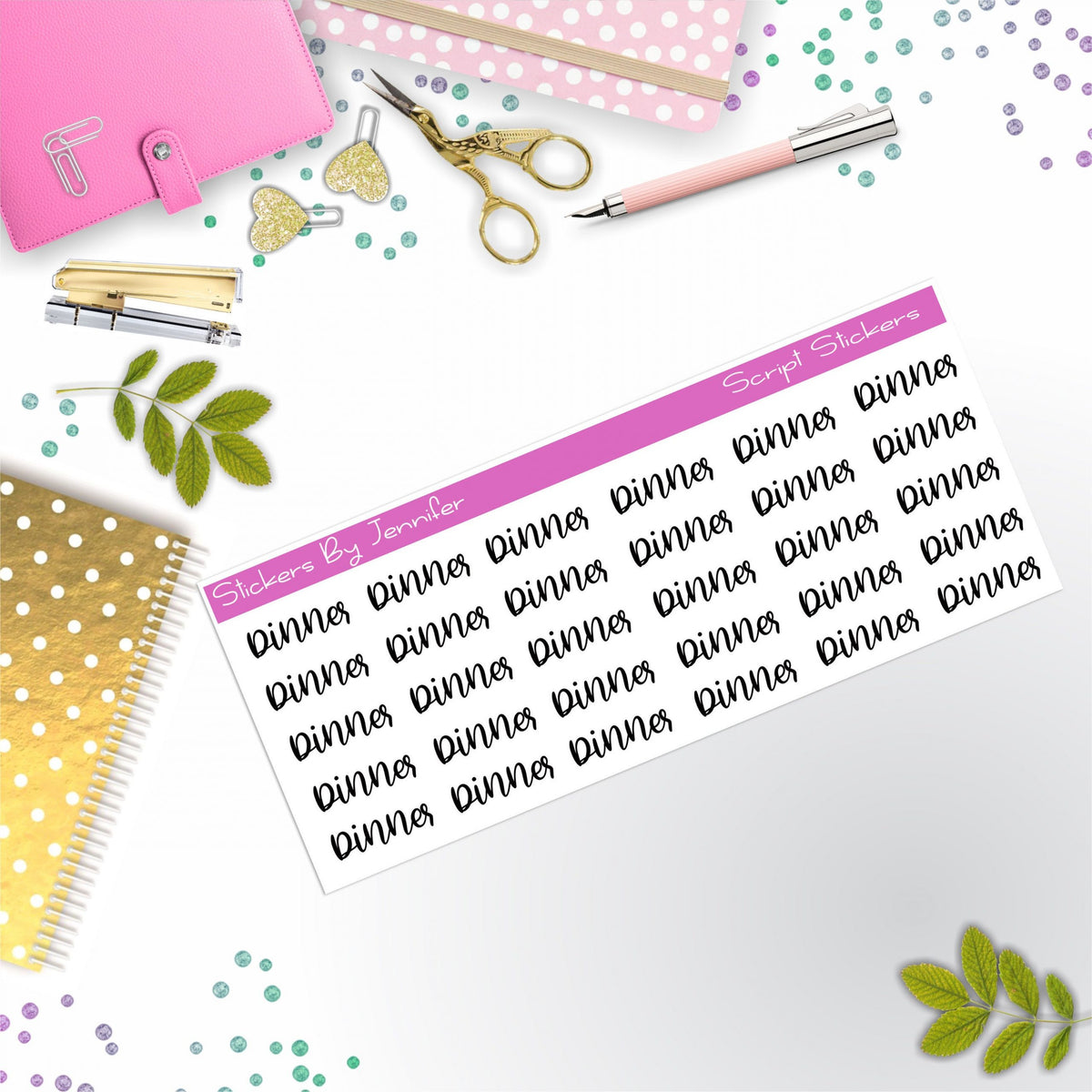 Dinner Script Stickers, Typography Stickers, Planner Stickers, Journal Stickers, Functional Planner Stickers, Stationary Stickers