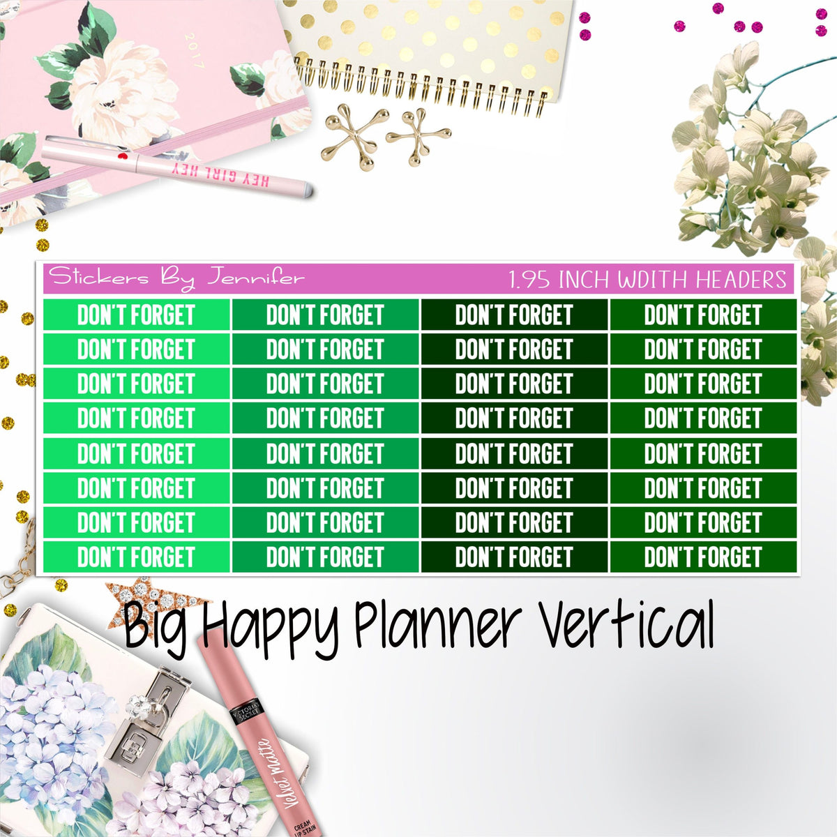 Don't Forget Headers 1.95 inch Width 083 for Big Happy Planner Vertical Planner Stickers