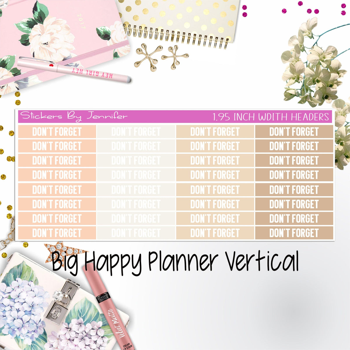 Don't Forget Headers 1.95 inch Width 099 for Big Happy Planner Vertical Planner Stickers