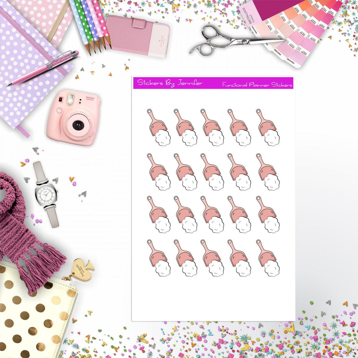 Dust Pan Stickers, Planner Stickers, Journal Stickers, Functional Planner Stickers, Stationary Stickers