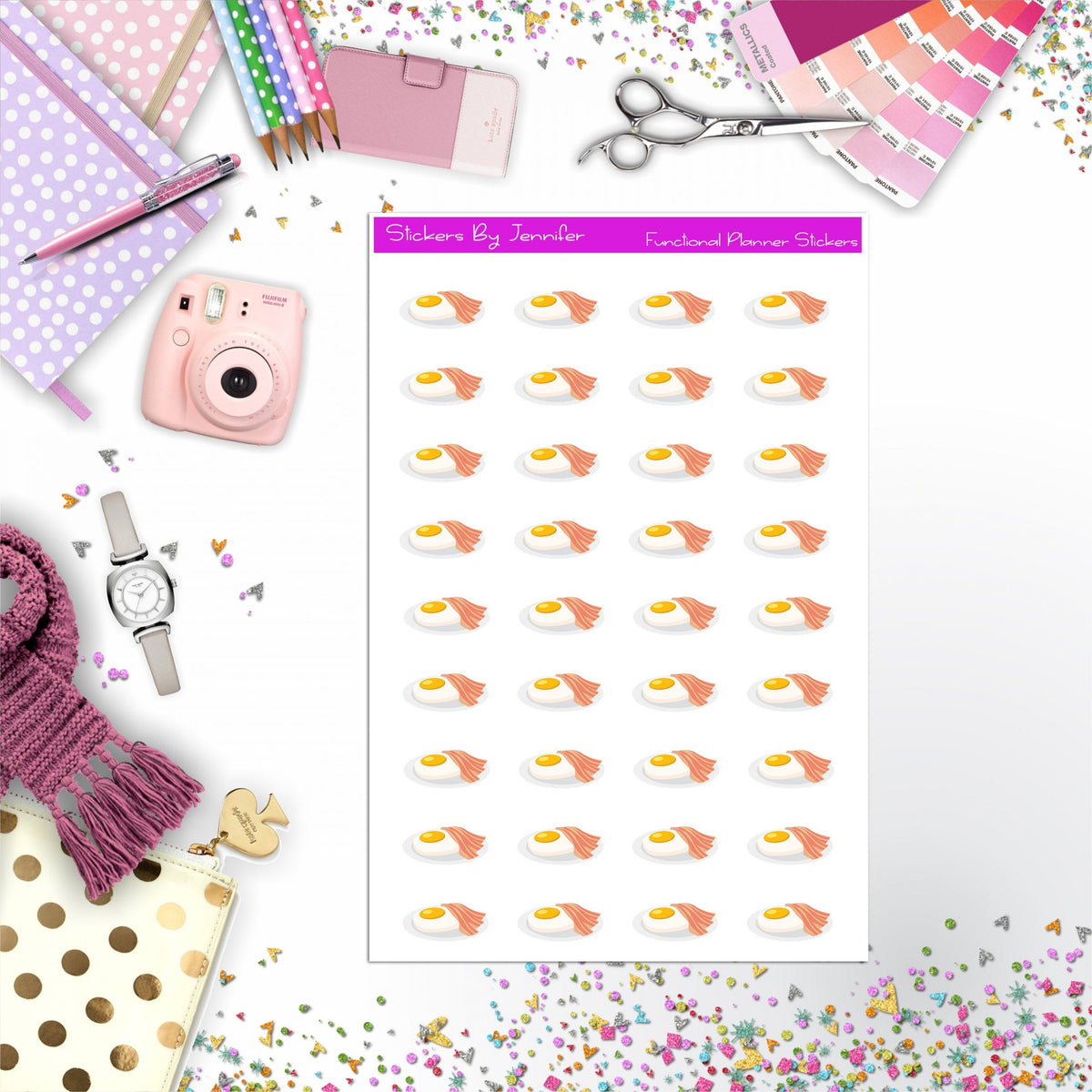 Eggs and Bacon Stickers, Planner Stickers, Journal Stickers, Functional Planner Stickers, Stationary Stickers