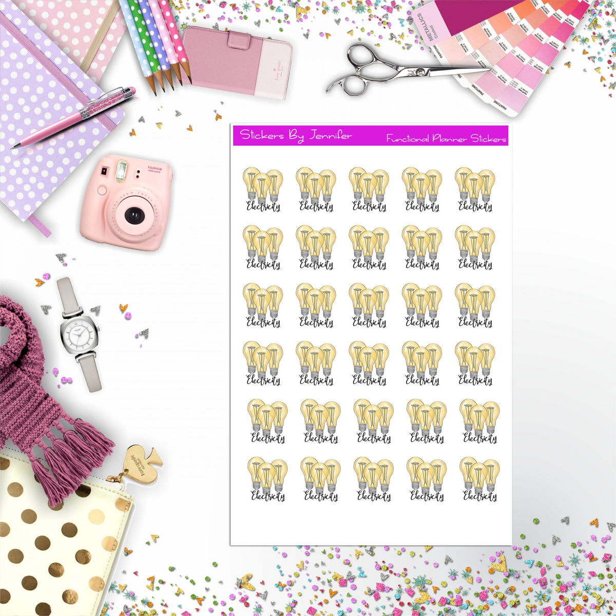 Electric Icon Planner Stickers, Bullet Journal Stickers, Functional Planner Stickers, Stationary Stickers