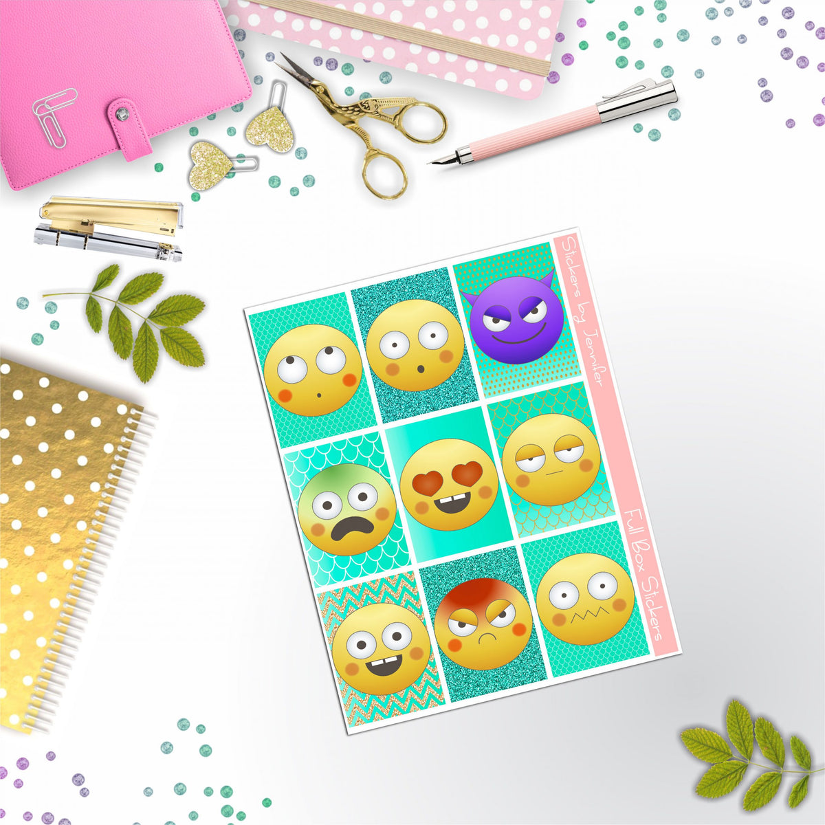 Emojis Full Box Planner Stickers, Big Happy Planner, Erin Condren, Classic Happy Planner, Mini Happy Planner