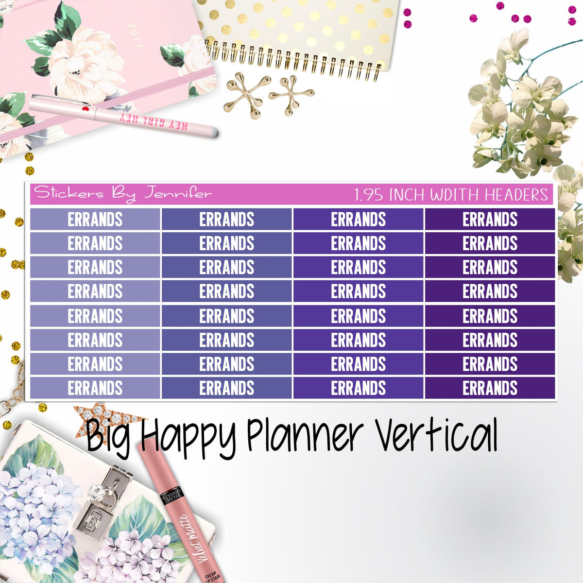 Errands Headers 1.95 inch Width 101 for Big Happy Planner Vertical Planner Stickers