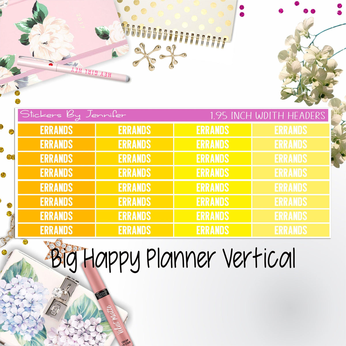 Errands Headers 1.95 inch Width 111 for Big Happy Planner Vertical Planner Stickers