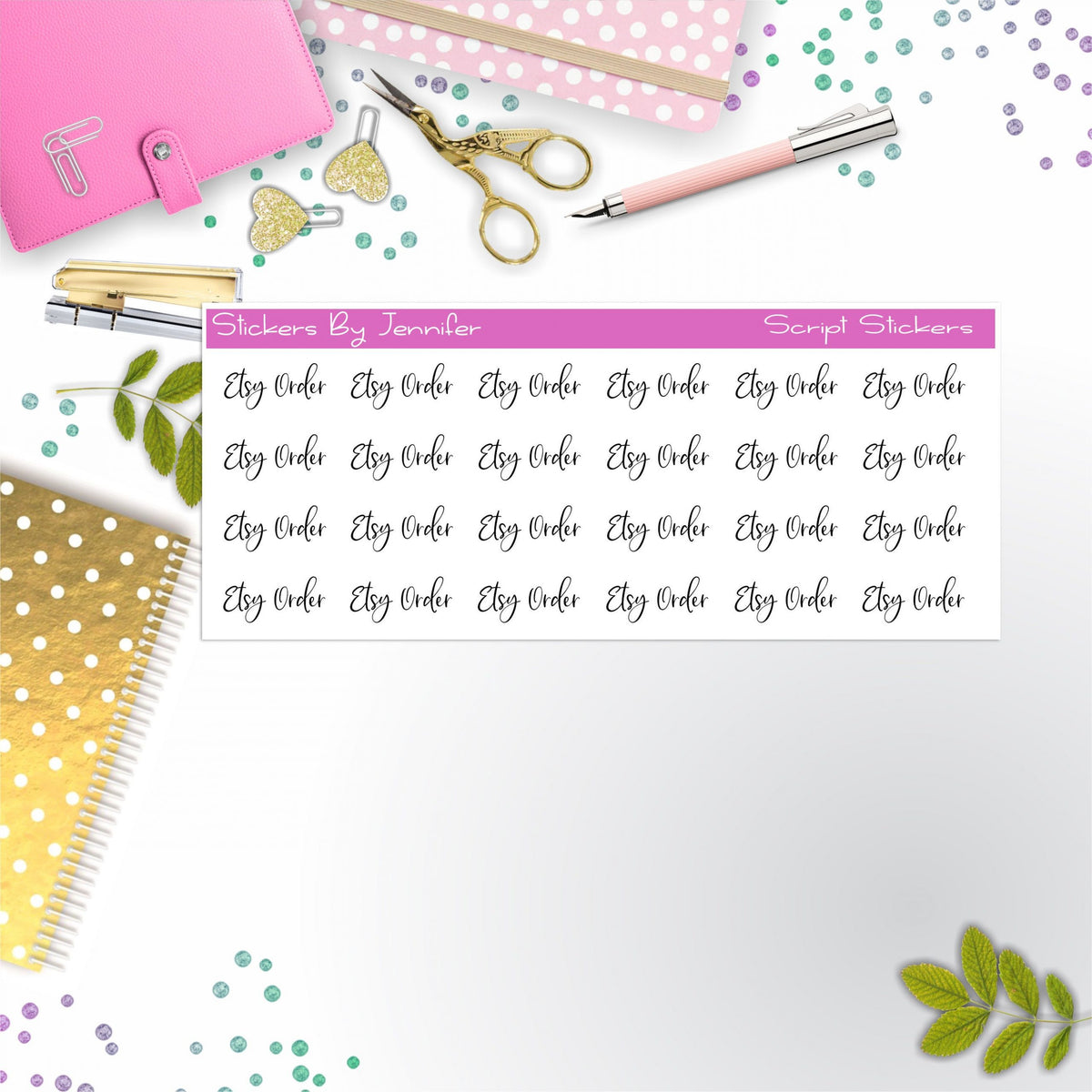 Etsy Order Script Stickers, Typography Stickers, Planner Stickers, Journal Stickers, Functional Planner Stickers, Stationary Stickers