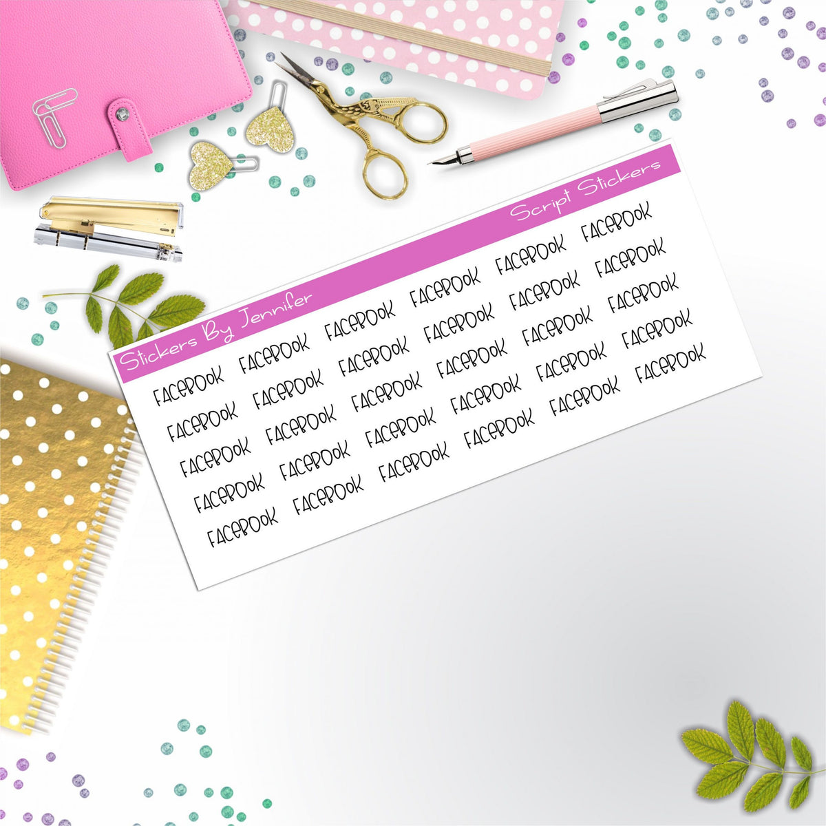 Facebook Script Stickers, Typography Stickers, Planner Stickers