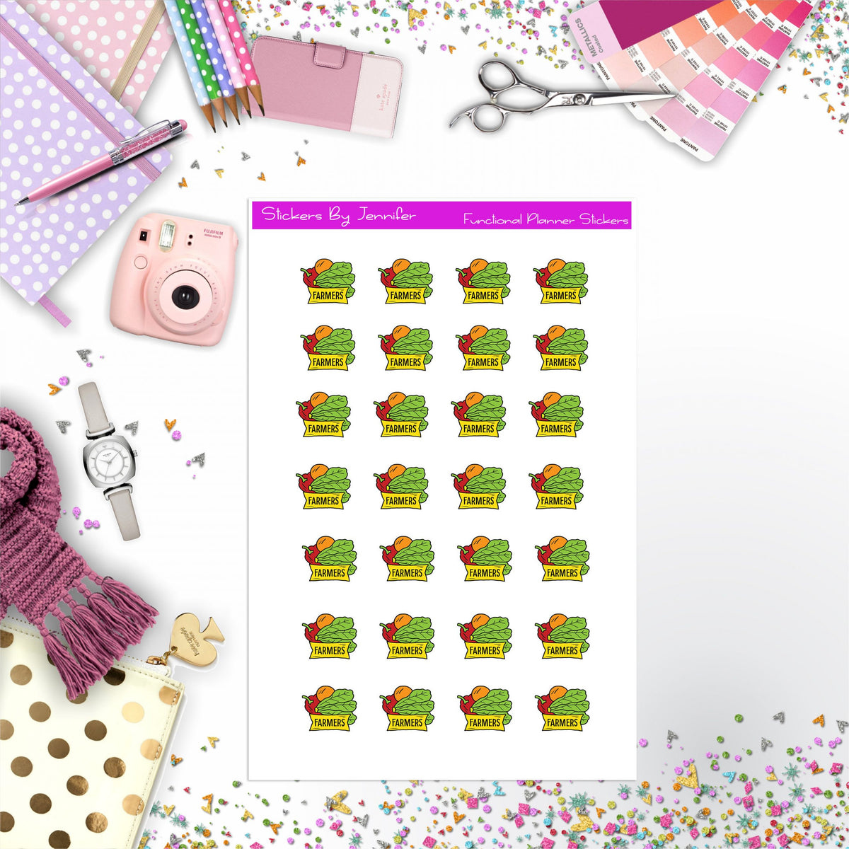 Farmers Market Stickers, Planner Stickers, Journal Stickers, Functional Planner Stickers, Stationary Stickers