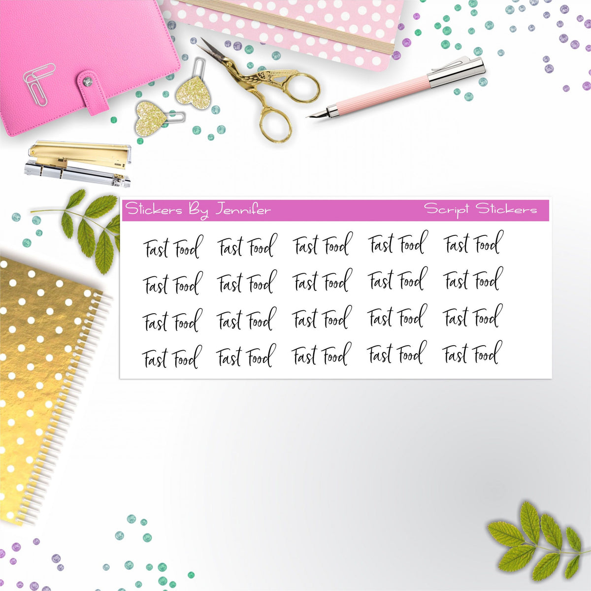 Fast Food Script Stickers, Typography Stickers, Planner Stickers, Journal Stickers, Functional Planner Stickers, Stationary Stickers