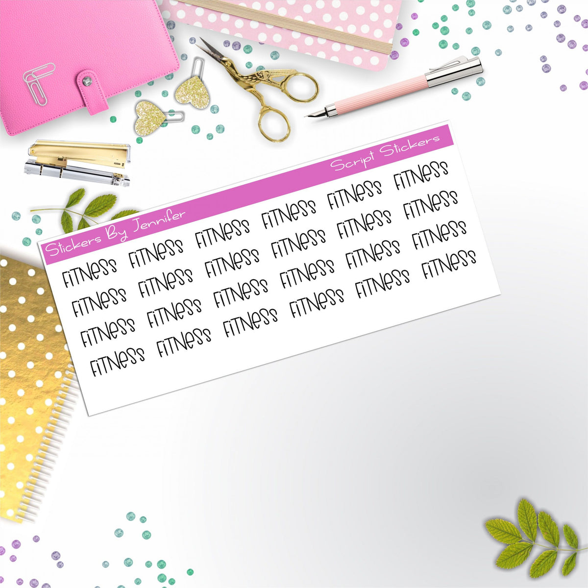 Fitness Script Stickers, Typography Stickers, Planner Stickers