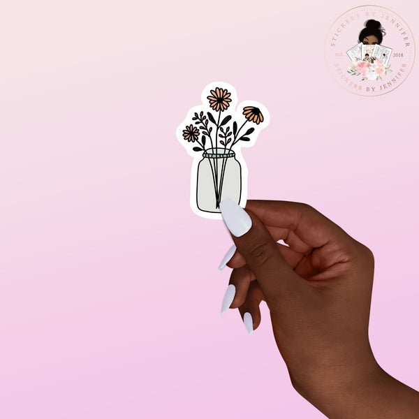 Floral Mason Jar Vinyl Sticker