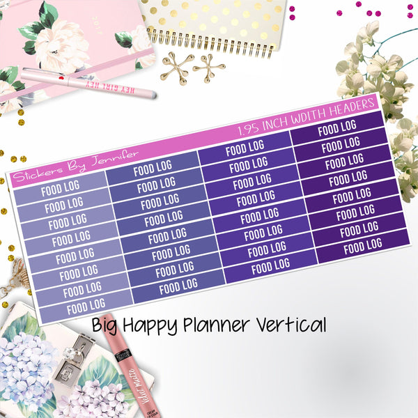 Food Log Headers 1.95 inch Width 752 for Big Happy Planner Vertical Planner Stickers
