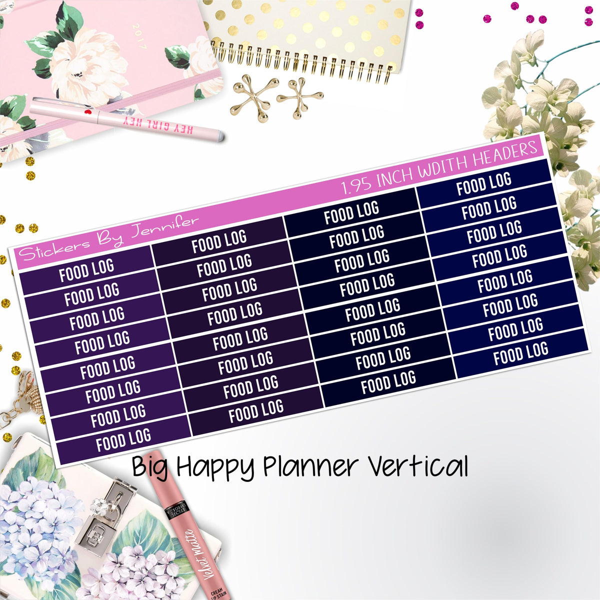 Food Log Headers 1.95 inch Width 753 for Big Happy Planner Vertical Planner Stickers