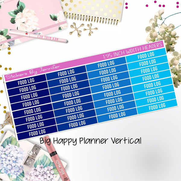 Food Log Headers 1.95 inch Width 754 for Big Happy Planner Vertical Planner Stickers