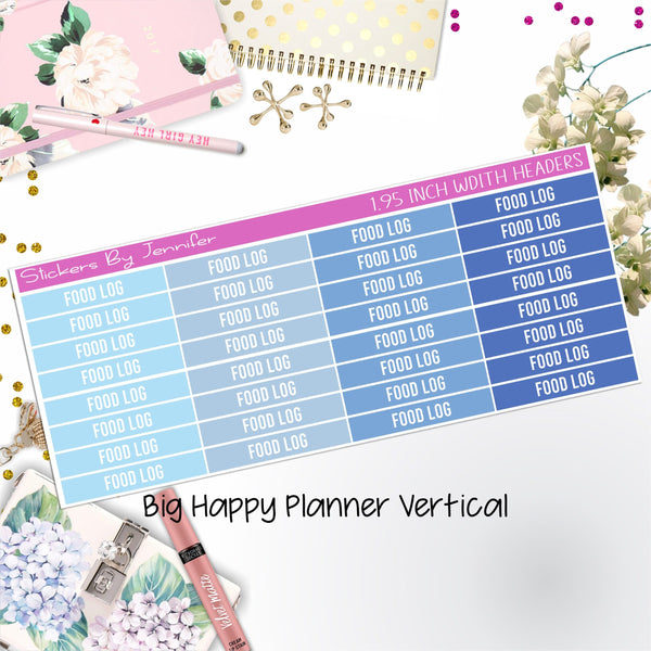 Food Log Headers 1.95 inch Width 755 for Big Happy Planner Vertical Planner Stickers