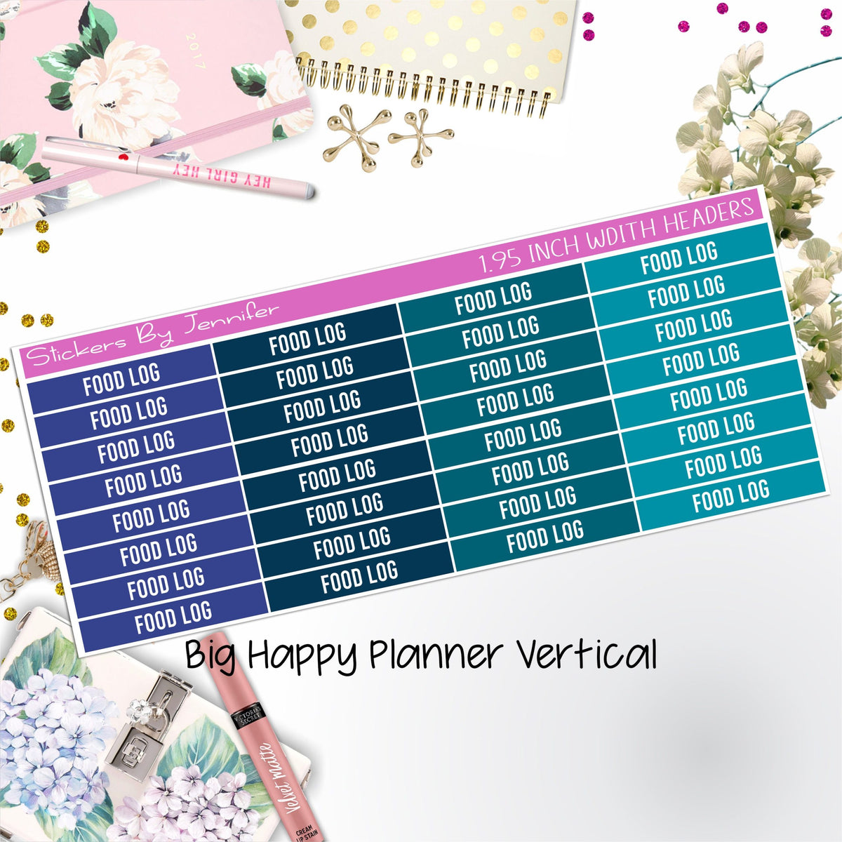 Food Log Headers 1.95 inch Width 756 for Big Happy Planner Vertical Planner Stickers
