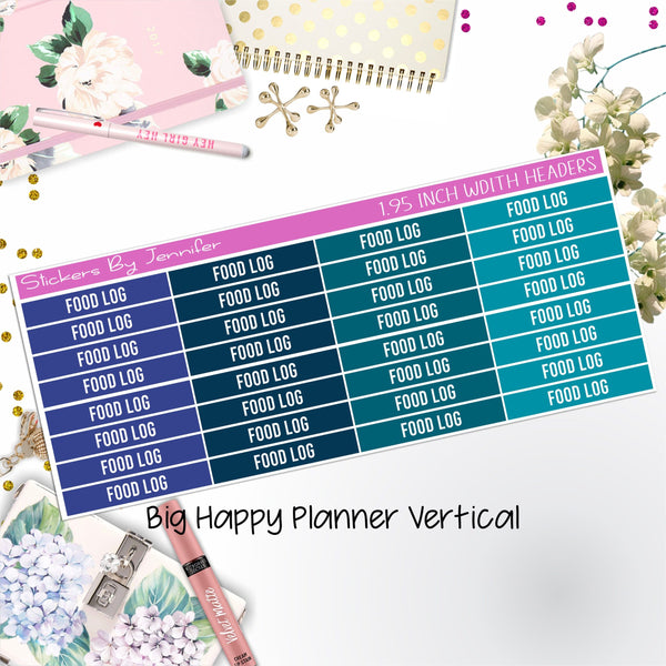 Food Log Headers 1.95 inch Width 756 for Big Happy Planner Vertical Planner Stickers