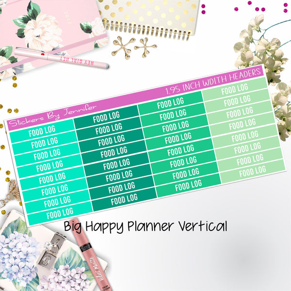 Food Log Headers 1.95 inch Width 759 for Big Happy Planner Vertical Planner Stickers