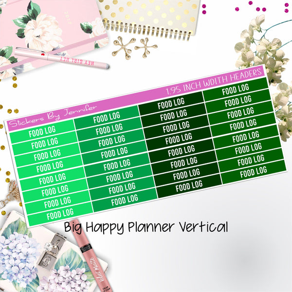 Food Log Headers 1.95 inch Width 760 for Big Happy Planner Vertical Planner Stickers