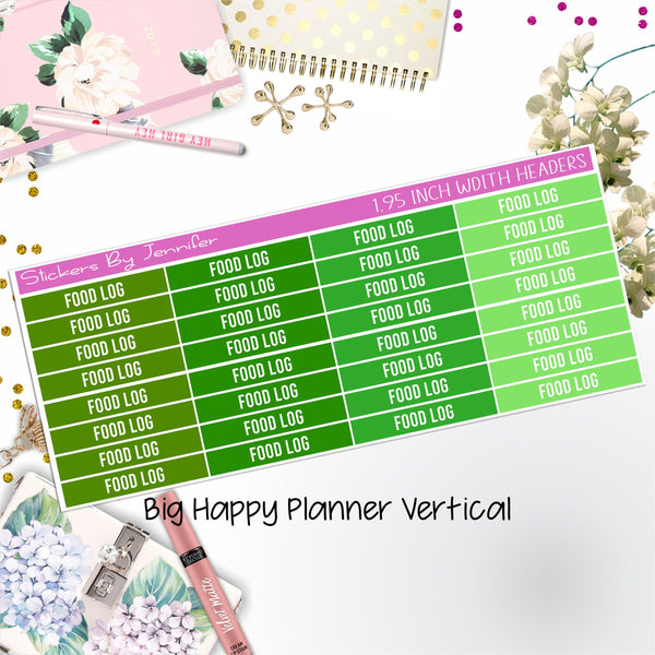 Food Log Headers 1.95 inch Width 761 for Big Happy Planner Vertical Planner Stickers