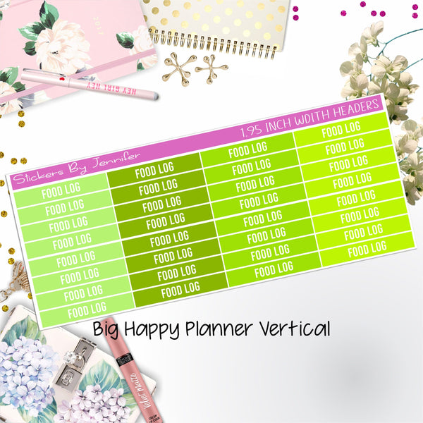 Food Log Headers 1.95 inch Width 762 for Big Happy Planner Vertical Planner Stickers