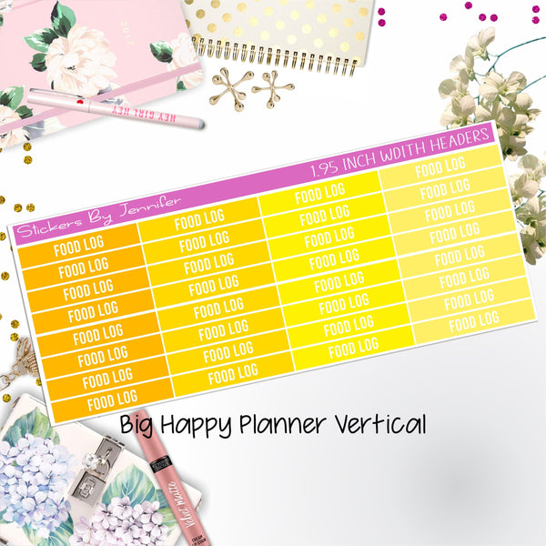 Food Log Headers 1.95 inch Width 763 for Big Happy Planner Vertical Planner Stickers