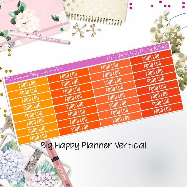 Food Log Headers 1.95 inch Width 764 for Big Happy Planner Vertical Planner Stickers
