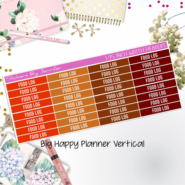 Food Log Headers 1.95 inch Width 765 for Big Happy Planner Vertical Planner Stickers