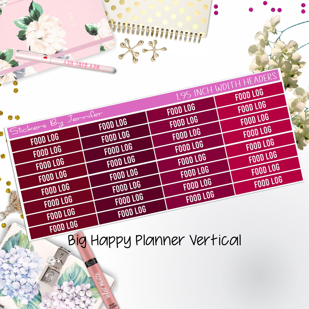 Food Log Headers 1.95 inch Width 767 for Big Happy Planner Vertical Planner Stickers