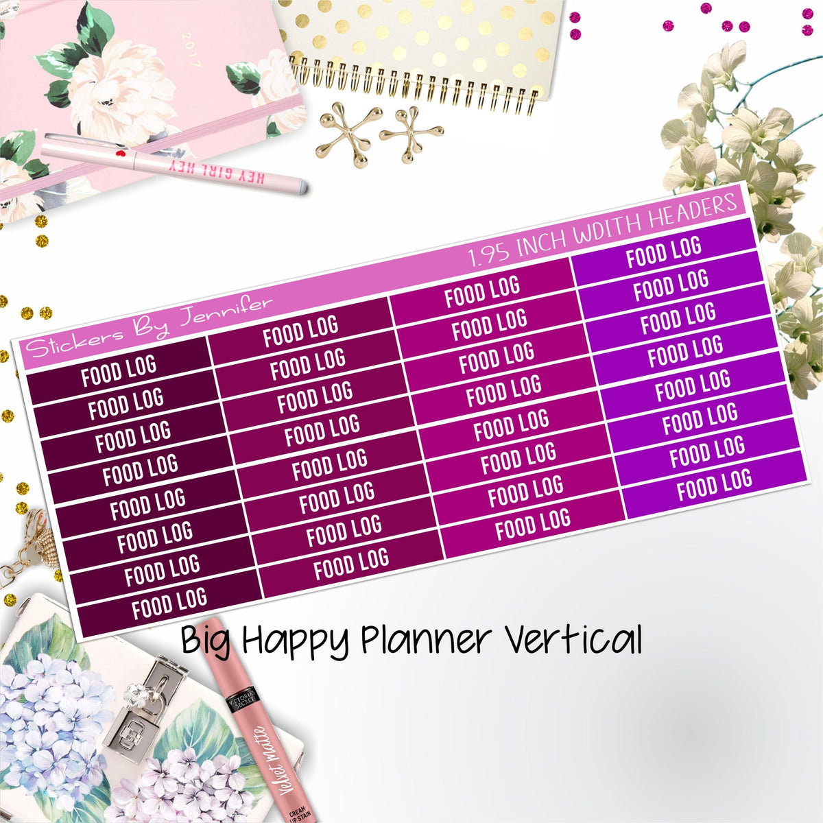 Food Log Headers 1.95 inch Width 768 for Big Happy Planner Vertical Planner Stickers
