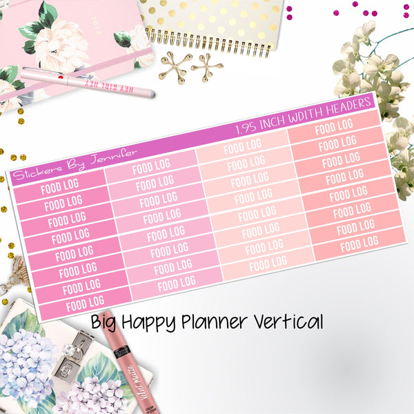 Food Log Headers 1.95 inch Width 772 for Big Happy Planner Vertical Planner Stickers