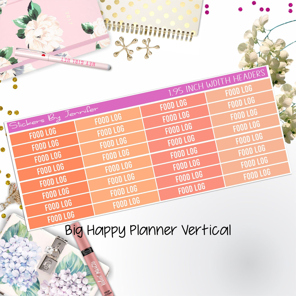 Food Log Headers 1.95 inch Width 774 for Big Happy Planner Vertical Planner Stickers