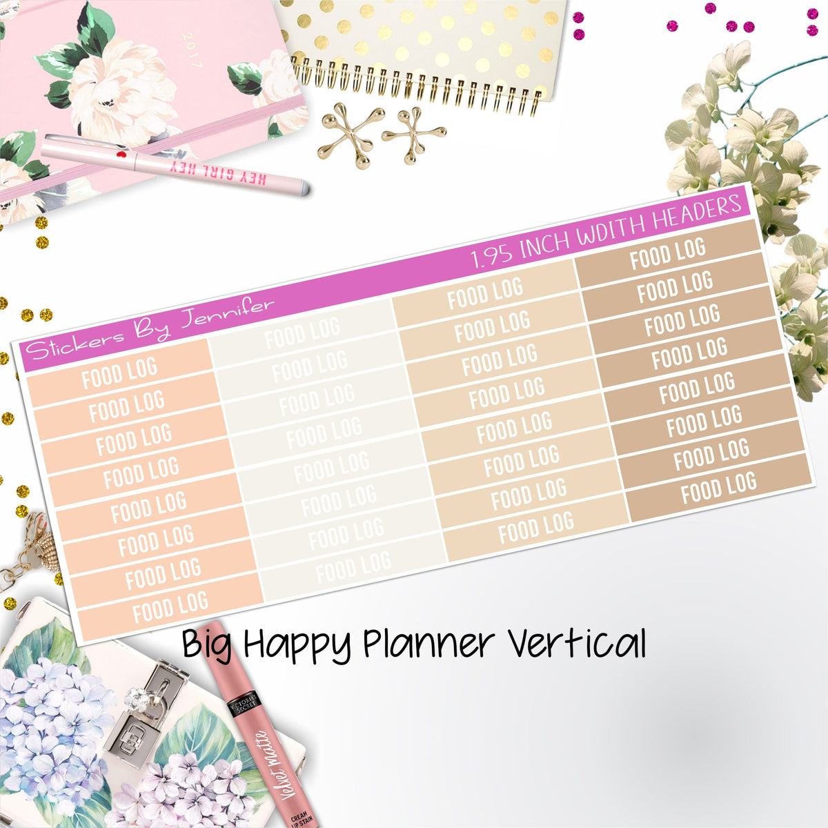 Food Log Headers 1.95 inch Width 775 for Big Happy Planner Vertical Planner Stickers