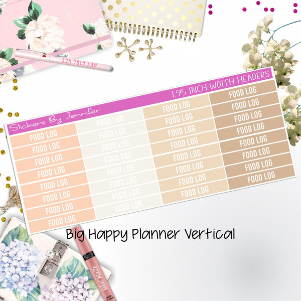 Food Log Headers 1.95 inch Width 775 for Big Happy Planner Vertical Planner Stickers