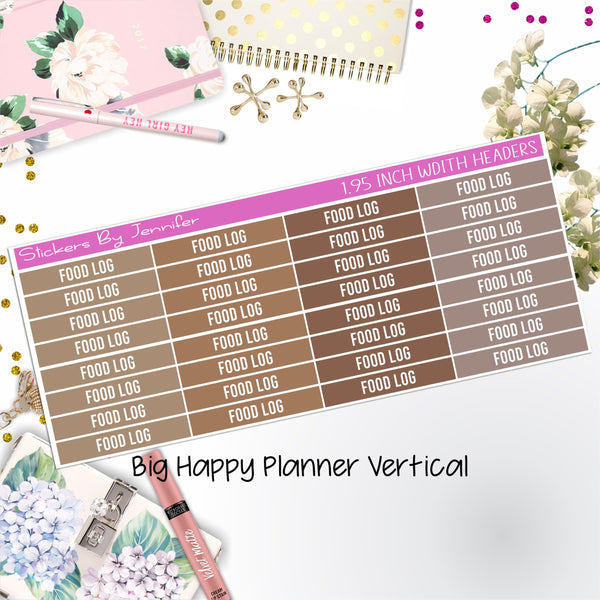 Food Log Headers 1.95 inch Width 776 for Big Happy Planner Vertical Planner Stickers