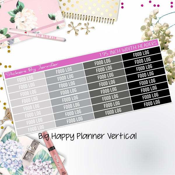 Food Log Headers 1.95 inch Width 777 for Big Happy Planner Vertical Planner Stickers